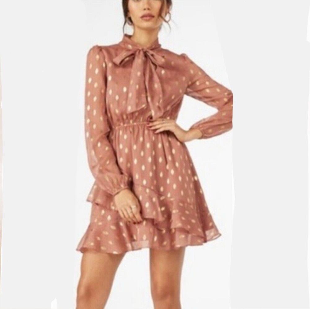 Idem Ditto Nude Pink Sheer Ruffle Mini Dress L Party Twee Cocktail Feminine NEW